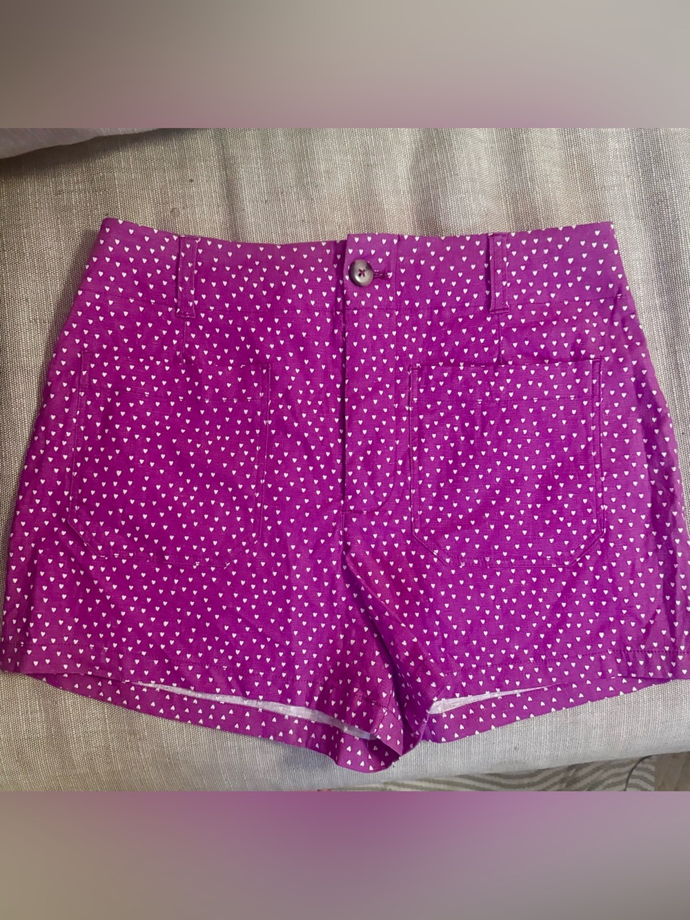 NWOT Anthropologie Maeve Colette Short in Purple with White Heart Print